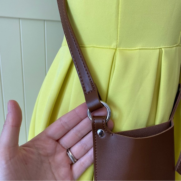 Crossbody Phone Pouch, Brown, Faux Leather, Adjustable, Minimalist, Mini Bag - Picture 3 of 7